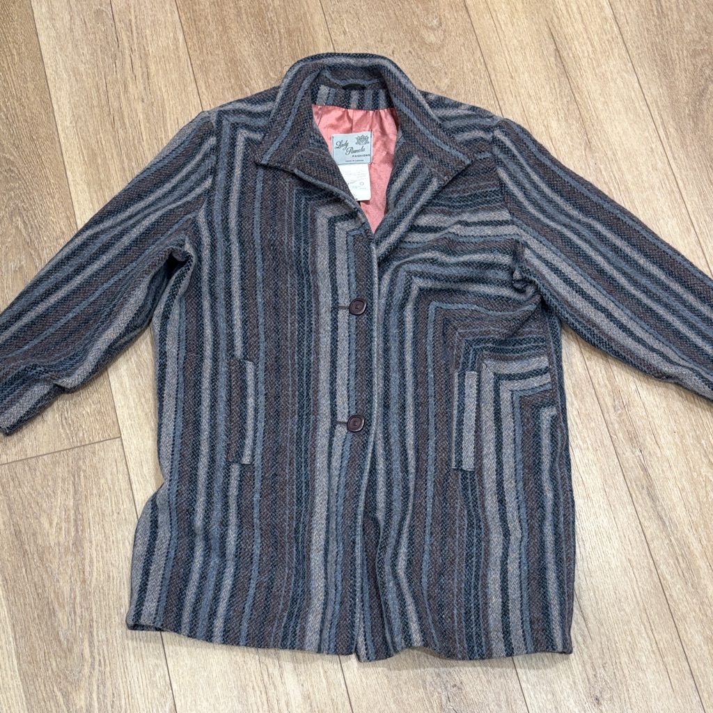Vintage Striped Gray And Brown And Blue Wool Jacket